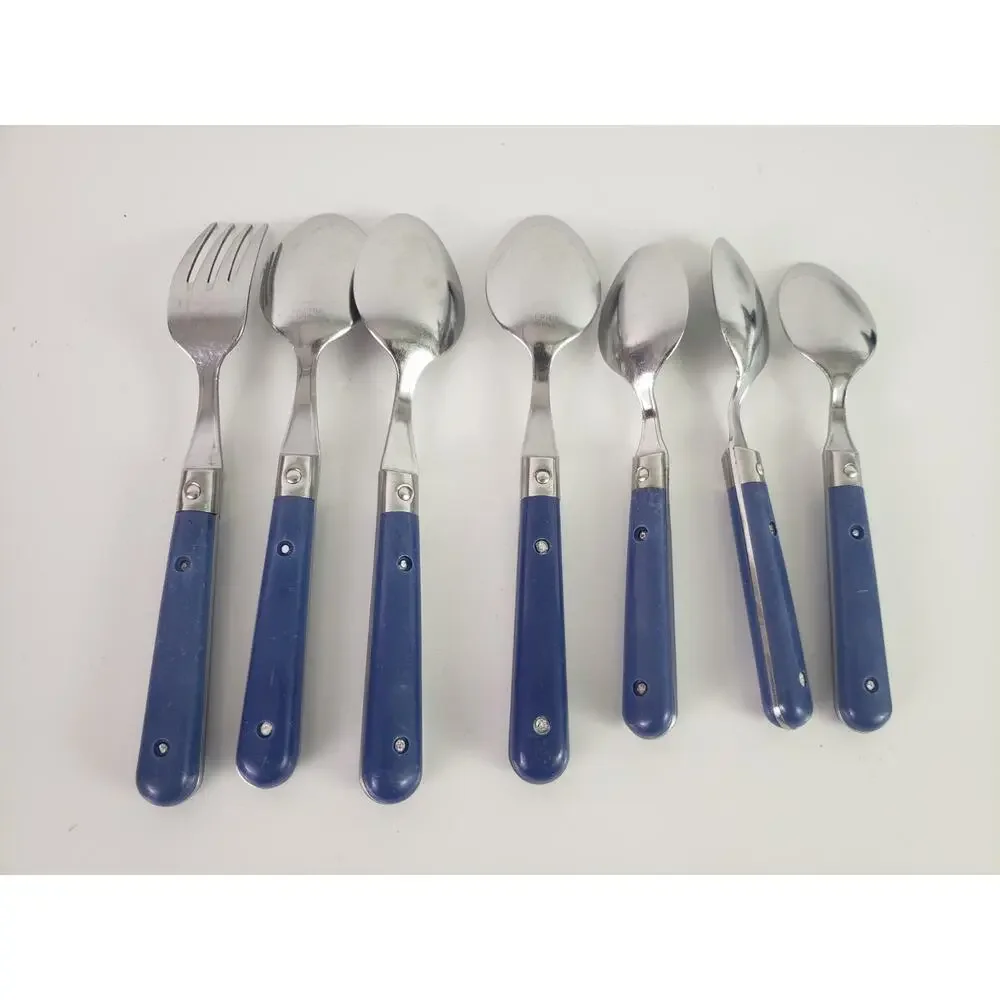 LE PRIX Stainless Flatware BLUE HANDLE Set of 11 Knives Spoons Fork